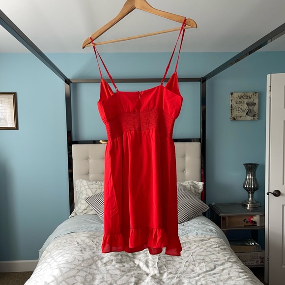 Lovers + Friends Garner Dress in Paradise Red Tie Bust Smocked Waist Mini Sm - Picture 4 of 5